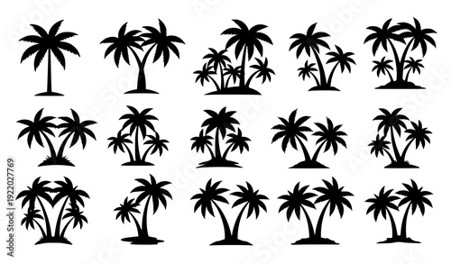 Palm Tree Silhouette Set – Stylized Tropical Icons in Varied Groupings
