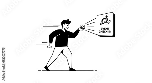 Man holding a device with an event check-in icon, illustrating seamless event registration and attendee management solutions for smooth access control and organized gatherings
