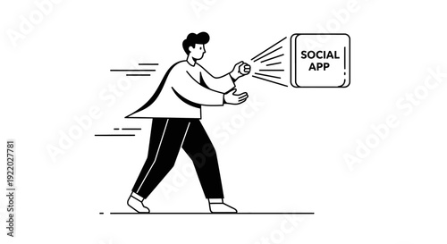 Man spraying social app with a spray can highlighting how an app can spread and reach a wide audience rapidly and efficiently