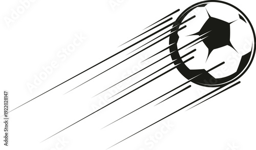 Football soccer game ball hit motion trail element. Soccer ball flying graphic sign, football kick speed movement vector emblem. Sport game shoot trail symbol or motion trail graphic element