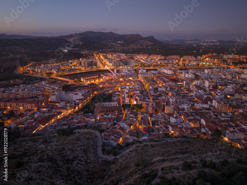 Aerial view of Sagunto city in Valencian Community, Spain.