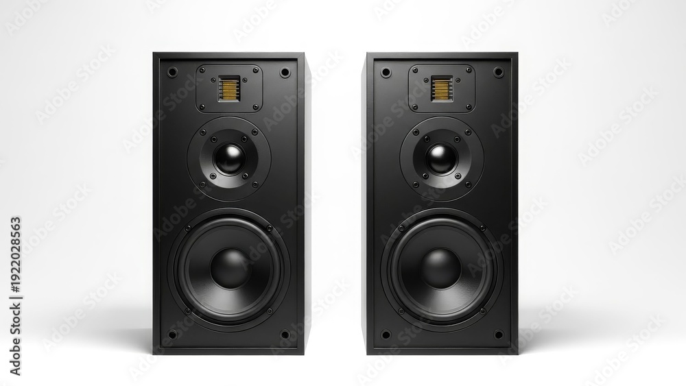 Fototapeta premium Pair of Black Hi-Fi Loudspeakers, Studio Monitor Speakers, Product Photography, Audio Equipment for Music Production and Home Entertainment