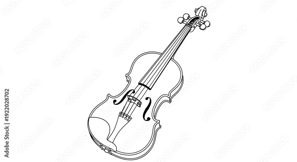 Obraz premium Detailed black and white illustration of a classical violin instrument.