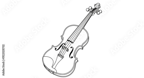Detailed black and white illustration of a classical violin instrument.