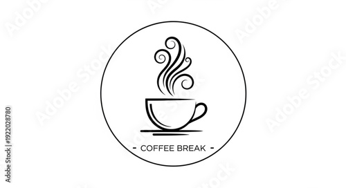 Coffee break logo design with a cup of coffee and steam in a circle.