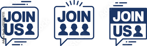 Collection of "Join Us" with People Silhouettes in Speech Bubbles
