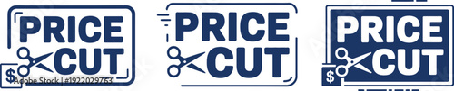 Three Blue "Price Cut" with Scissors and Dollar Signs