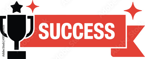Trophy with "Success" banner and stars, symbolizing achievement and victory