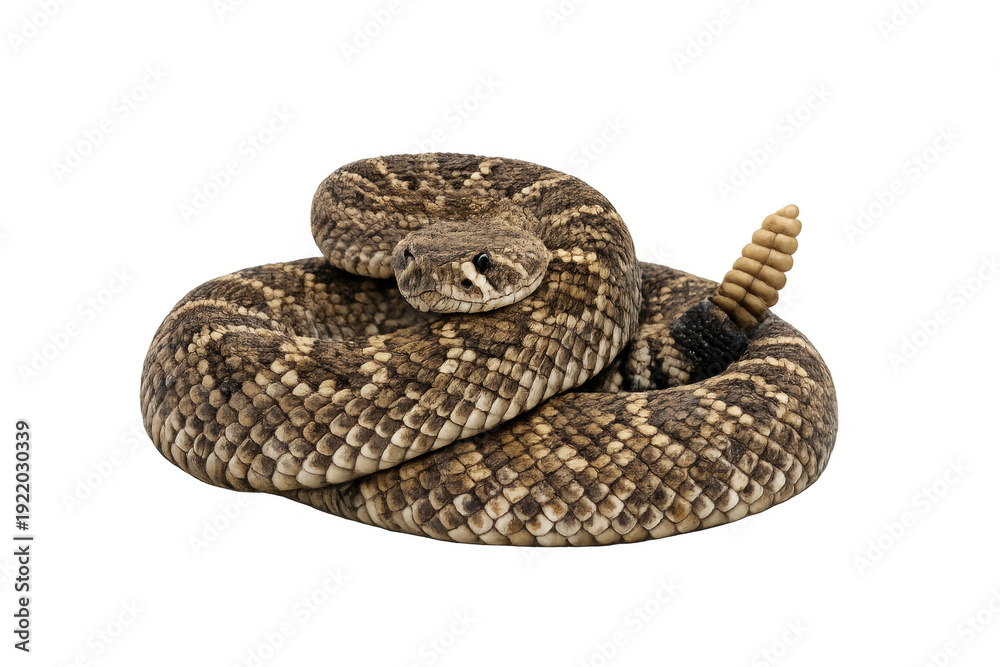 Naklejka premium Rattlesnake coiled showing rattle and scales on transparent background