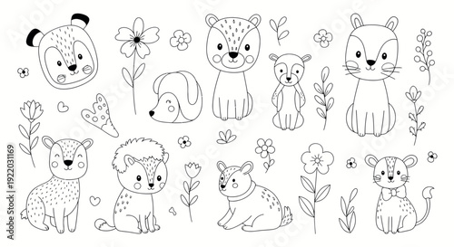Cute Woodland Animals Collection, Hand Drawn Vector Illustrations for Kids