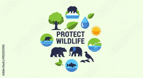 Protect wildlife conservation concept with animals and nature icons