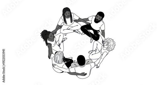 Diverse group of people in a circle, unity, connection, community, support, teamwork
