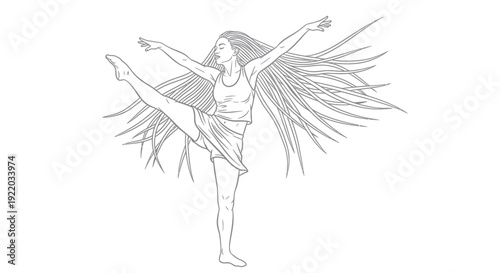 Graceful Dancer with Flowing Hair in Dynamic Pose