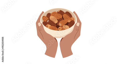 Hands holding a bowl of dates, a healthy and natural fruit snack