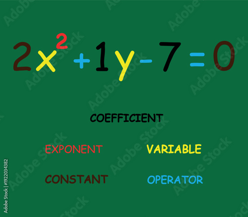 Elements of polynomial algebraic expressions. Vector illustration.