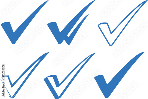 Six blue checkmarks on white background
