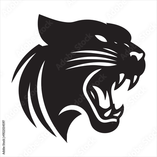 Minimalist black silhouette of a roaring panther head, bold and fierce Adobe Illustrator Artwork