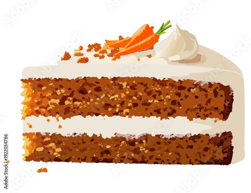 Easter Carrot Cake Slice Vector Illustration – Spring Dessert Design with Cream Cheese Frosting and Carrot Topping