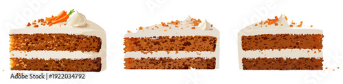 Easter Carrot Cake Slice Vector Set – Sweet Spring Dessert Illustration with Frosted Layer Cake and Carrot Topping