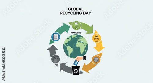 Global recycling day march 18 earth with recycling symbols