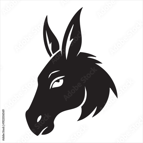Stylized black silhouette of a donkey head with large ears and a determined expression silhouette Adobe Illustrator Artwork