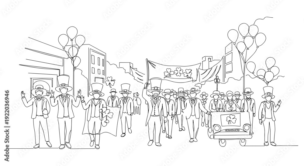 Fototapeta premium Crowd of Diverse People Celebrating at an Outdoor Event with Balloons and Decorations on a Sunny Day in a City Setting