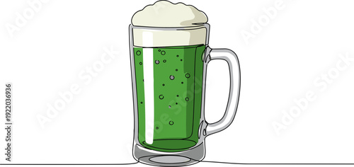 A glass of green beer with foam on top, isolated on a transparent background, perfect for celebrations and festive occasions, emphasizing color and texture.