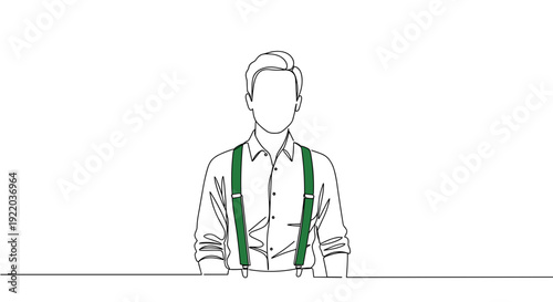 Silhouette of a man wearing green suspenders on a plain background, facing forward with arms at his sides, suggesting confidence and professionalism in style.