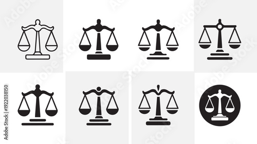 Scales of Justice Icon Set Vector Illustration – Law Balance Symbol, Legal Court Equality Concept, Flat Style Graphic