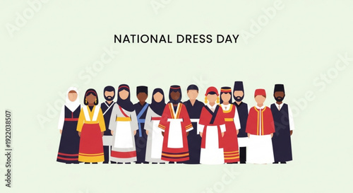 Diverse group of people wearing traditional national dress from around the world on national dress day