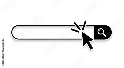 Interactive Web Search Bar with Pointer Cursor Clicking on Magnifying Glass Icon for Online Information Discovery and Quick Navigation