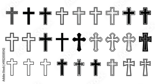 Collection of Christian Cross Symbols in Various Styles and Designs - Religious Iconography
