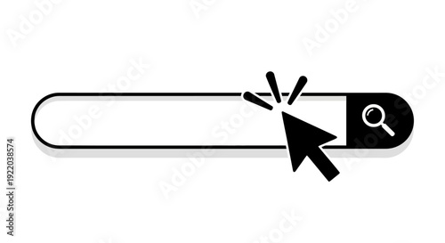 Digital search bar illustration with a clicking cursor, symbolizing online information retrieval, web navigation, and user interaction for exploring data and content