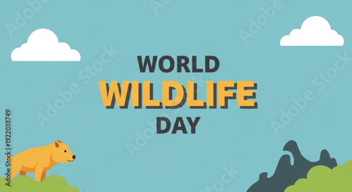 World wildlife day awareness poster with bear and mountains