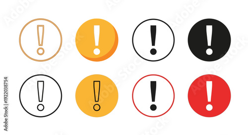 Collection of colorful circular warning icons with exclamation marks