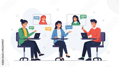 Remote Team Collaboration: People Meeting Online, Video Conference, Distant Work