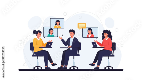 Remote Team Collaboration, Online Meeting, Business Communication, Working Together