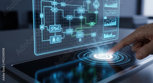 Futuristic Interface: Hand Interacting with Holographic Data Display