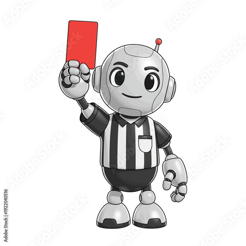 Robot Referee Holding Red Card in Hand.