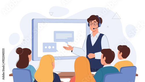 Online Teacher Giving Presentation to Students in Virtual Classroom