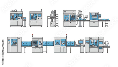 Industrial machinery production line with various equipment and components.