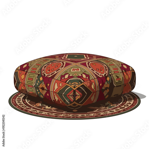 Colorful Ottoman Pouf with Intricate Patterns and Vibrant Design.