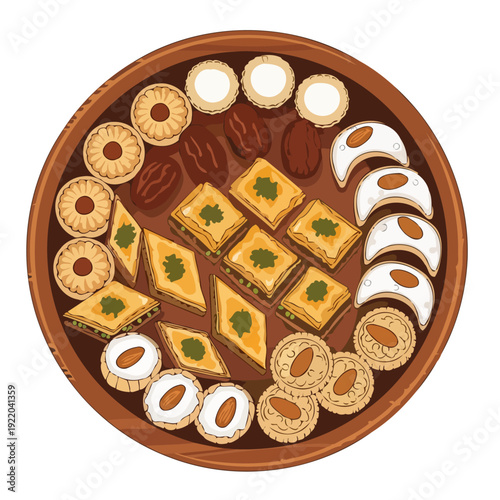 Assorted Traditional Indian Sweets and Desserts on a Wooden Tray.