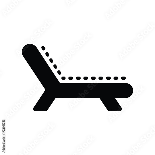 Simple black and white icon depicting a modern chaise lounge chair