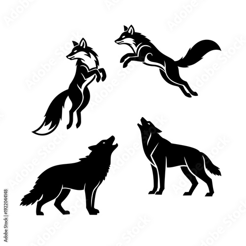 Wolf Silhouette Pack Howling Wildlife Vector