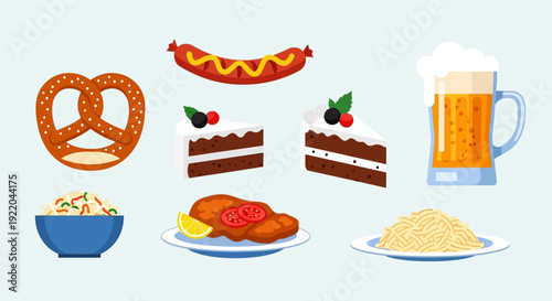 Variety of Delicious German Food and Drinks Set, Oktoberfest Feast