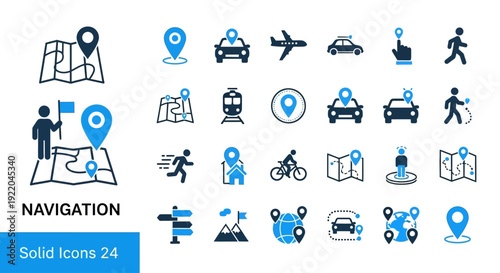 Collection of navigation icons representing various modes of transport and activities
