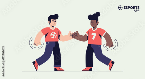 Two diverse animated young men giving thumbs up and fist bumping with joy