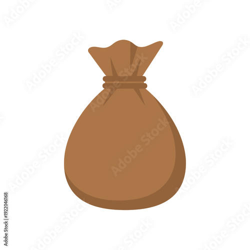 A simple brown drawstring pouch, often depicted as a money bag or sack, isolated on a white background