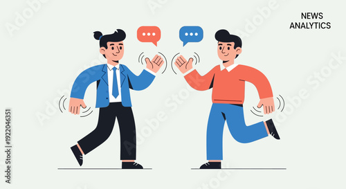 Business Meeting and Discussion Between Two Colleagues with Chat Bubbles